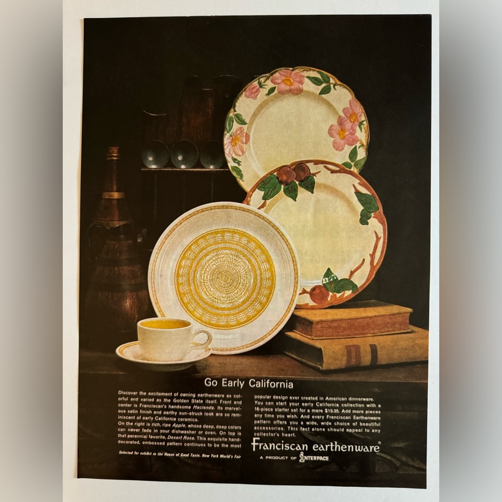 5/$20 Franciscan Earthenware Vintage ad, Home and Garden Magazine 1965